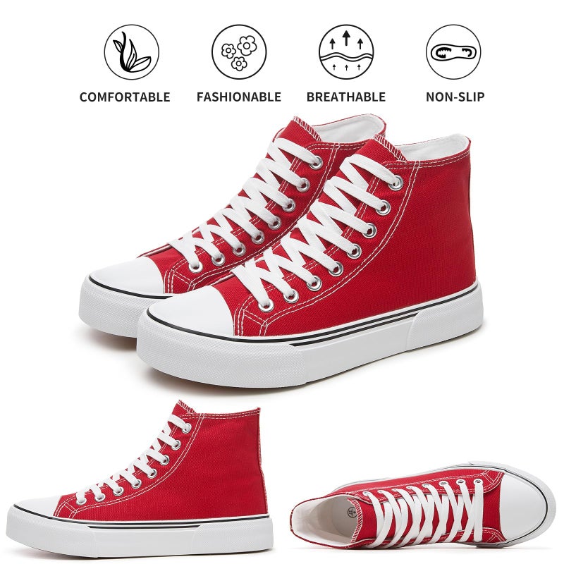 hash bubbie High Top Sneakers for Women Classic High Tops Canvas Shoes Lace up Women's Fashion Sneaker(Red,US9W/US7M) - Image 3